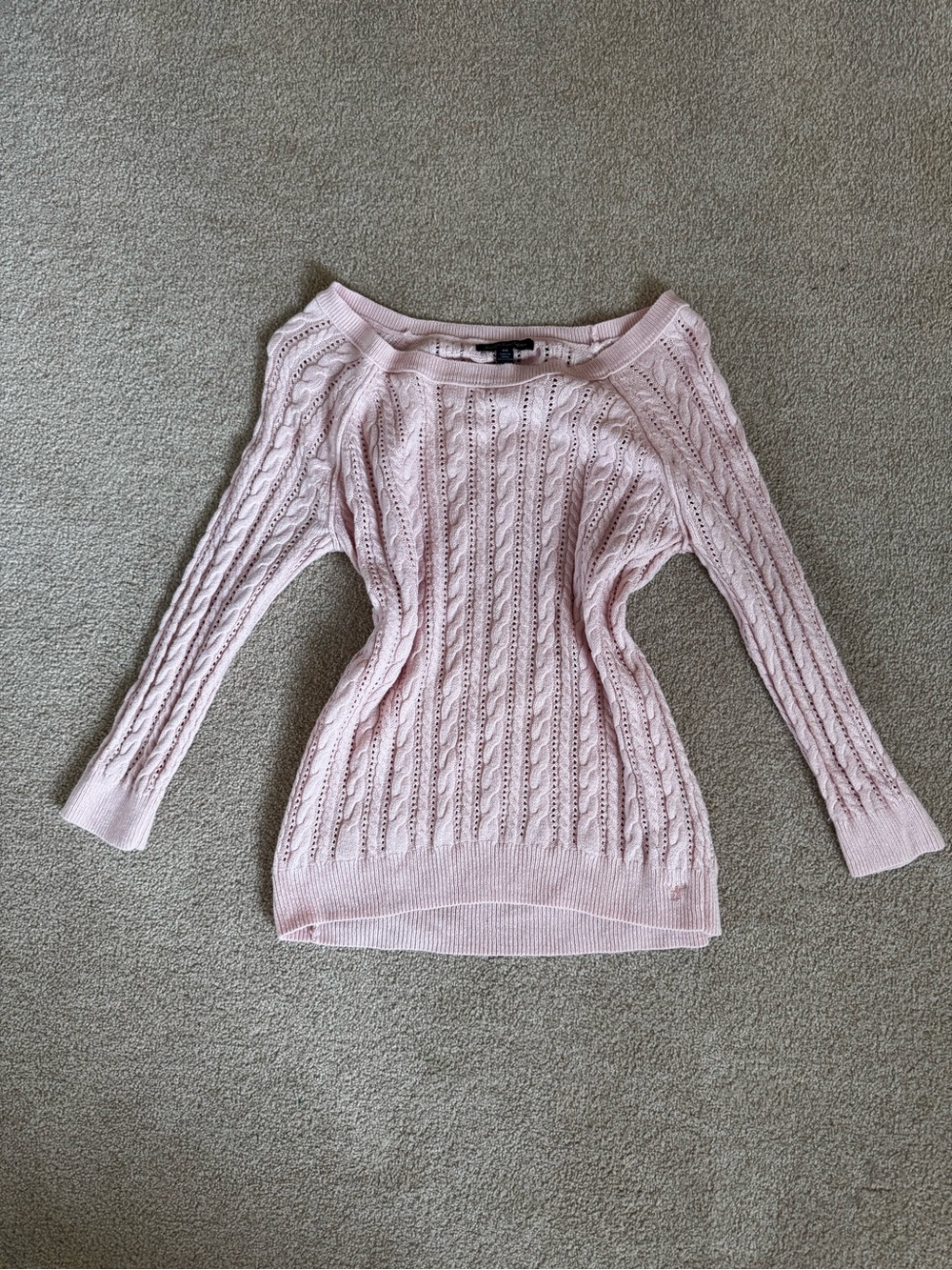 American Eagle Outfitters Pale Pink Off-the-Shoulder Cable Knit Sweater